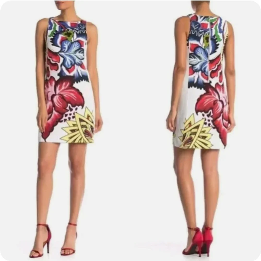 Desigual Dress in Toledo. Size 6 in a bright contemporary floral print on white. - Picture 2 of 7